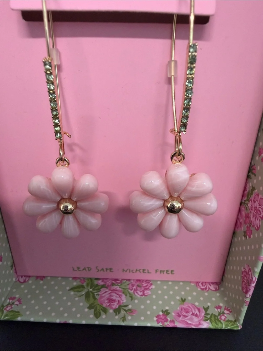 Betsey Johnson | Pink Flower Drop Earrings w/ Rhinestone Accents 🌸 - Picture 3 of 9